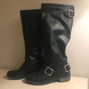 Black Faux Leather Boots - Size 6.5